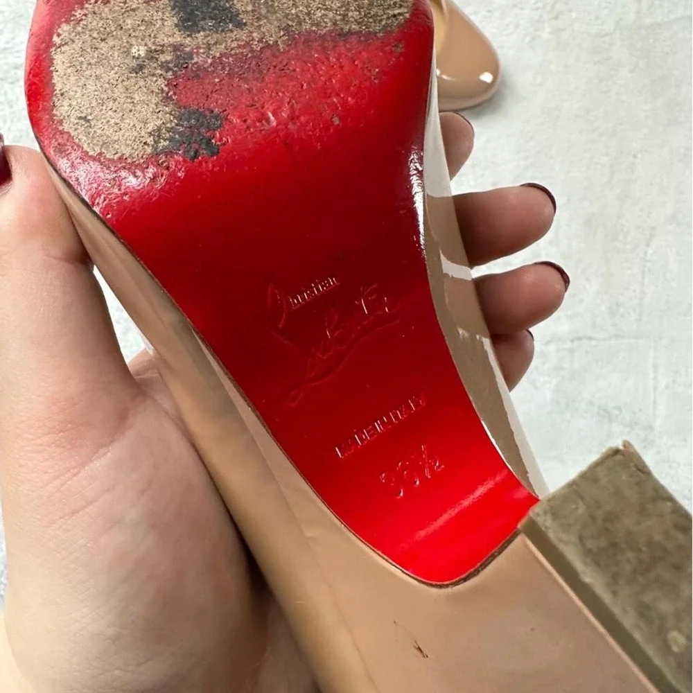 Christian Louboutin glossy nude patent leather block heel pumps y2k euro